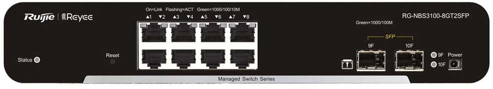 „Ruijie Networks“ RG-NBS3100-8GT2SFP tinklo komutatorius su valdomu L2 gigabito eternetu (10/100/1000) Juodas