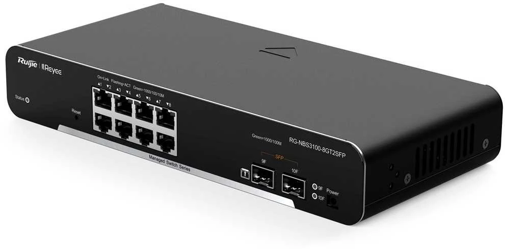 „Ruijie Networks“ RG-NBS3100-8GT2SFP tinklo komutatorius su valdomu L2 gigabito eternetu (10/100/1000) Juodas