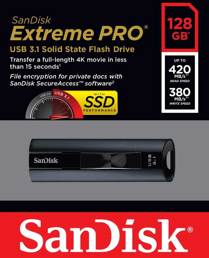 USB laikmena SanDisk Extreme PRO, 128 GB