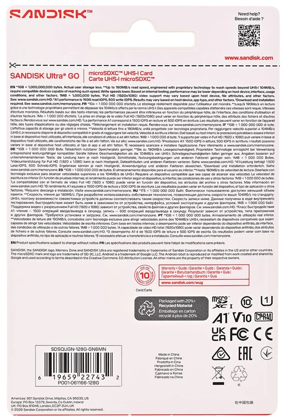 SanDisk Ultra GO 128 GB Micro SDXC UHS-I atminties kortelė