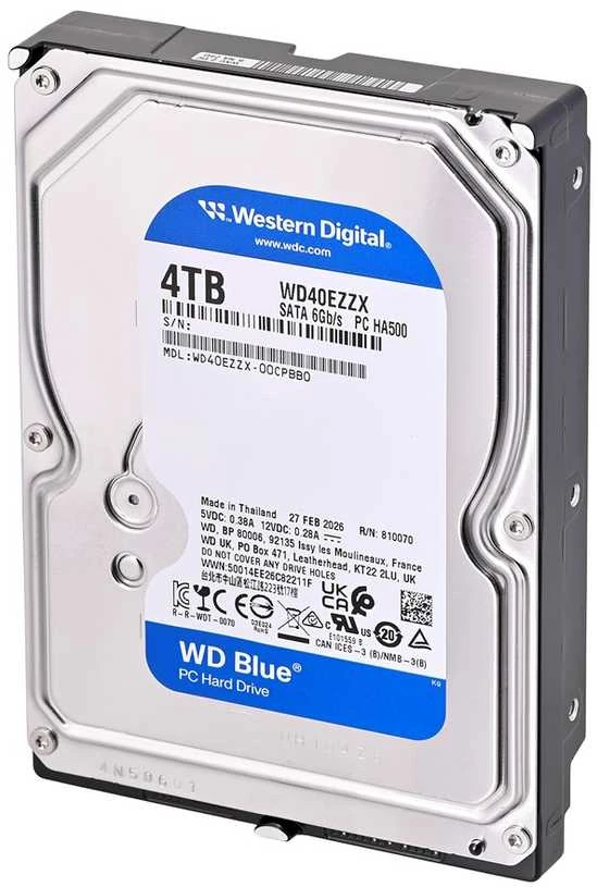 „Sandisk Western Digital WD Mėlyna“ 3,5 colio kompiuterio vidinis kietasis diskas, 4 TB, 5400 RPM, 128 MB, 3,5 colio, „Serial ATA III“