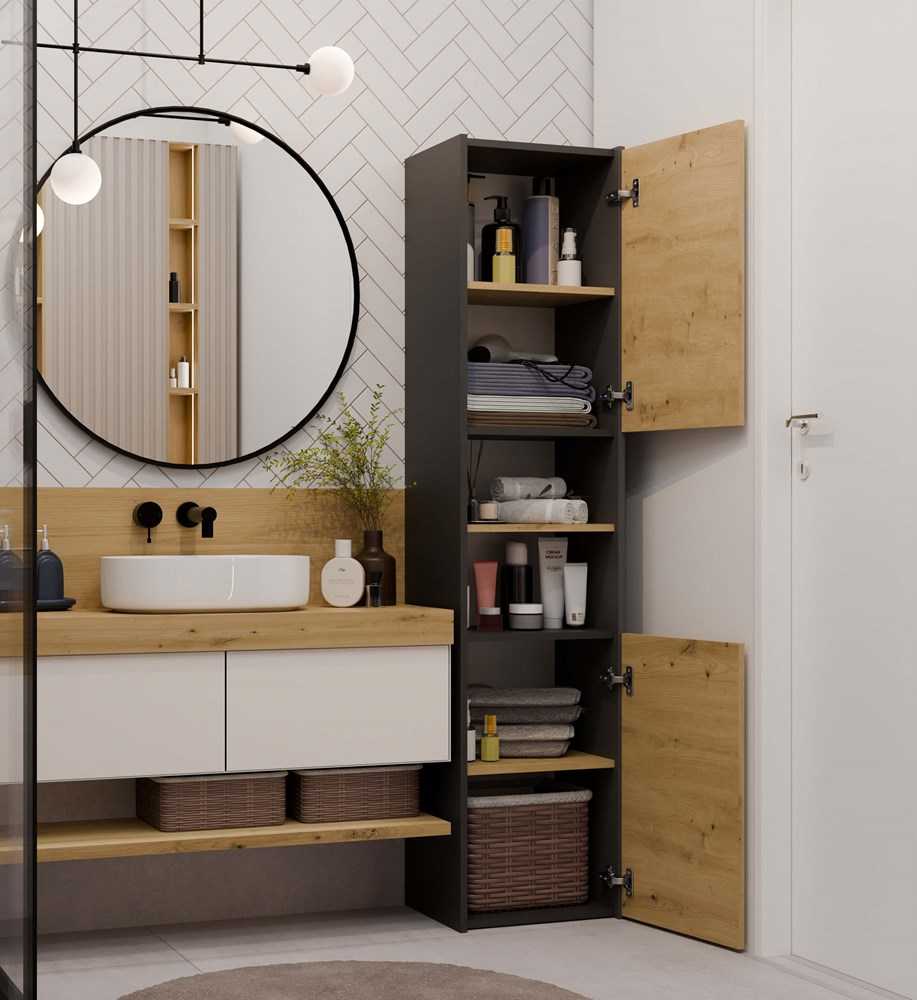 „Top E Shop“ „Topeshop S40 ANTRACYT/ARTISAN“ vonios kambario spintelė