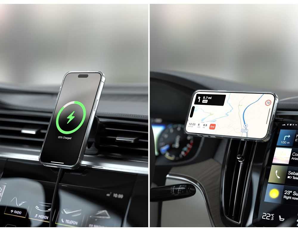 SATECHI Qi2 belaidis automobilinis įkroviklis