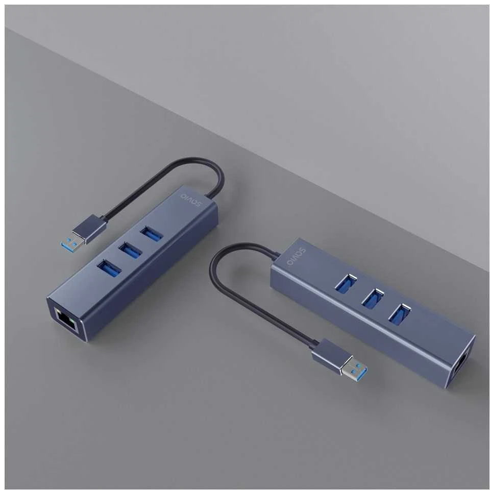 USB Hub - Savio AK-57 3x USB-A Huba su RJ-45 Gigabit Ethernet 5000 Mbit/s Pilkas