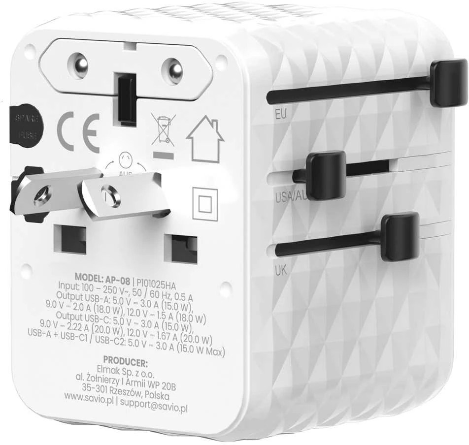 Savio AP-08 adapteris su kištukų parinkimo slankikliais