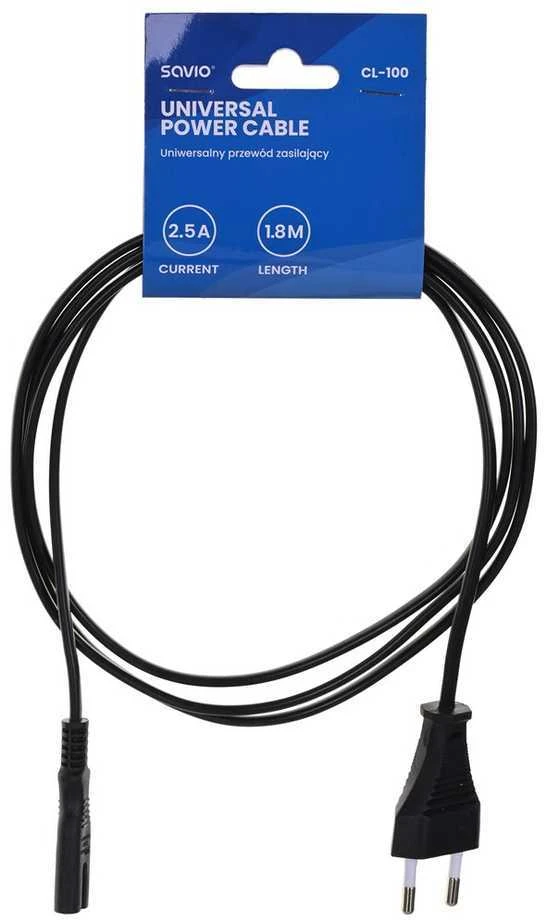 Maitinimo Laidas - SAVIO CL-100 1.8m IEC Type E C7 2.5A Juodas