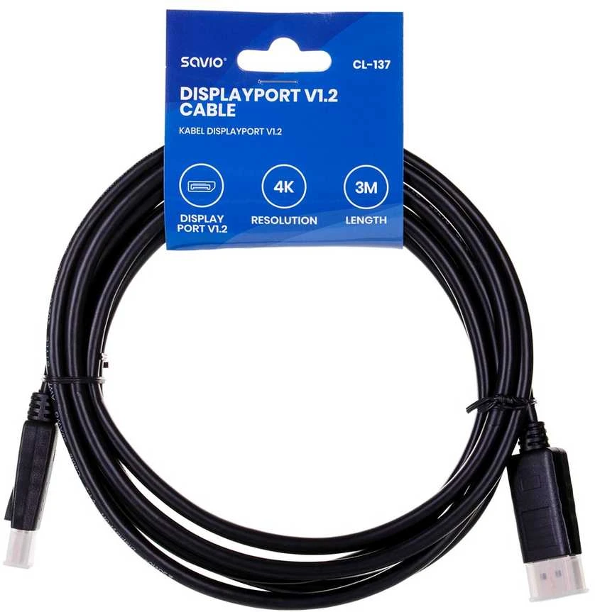 DisplayPort Kabelis - Savio CL-137 3 m Juoda