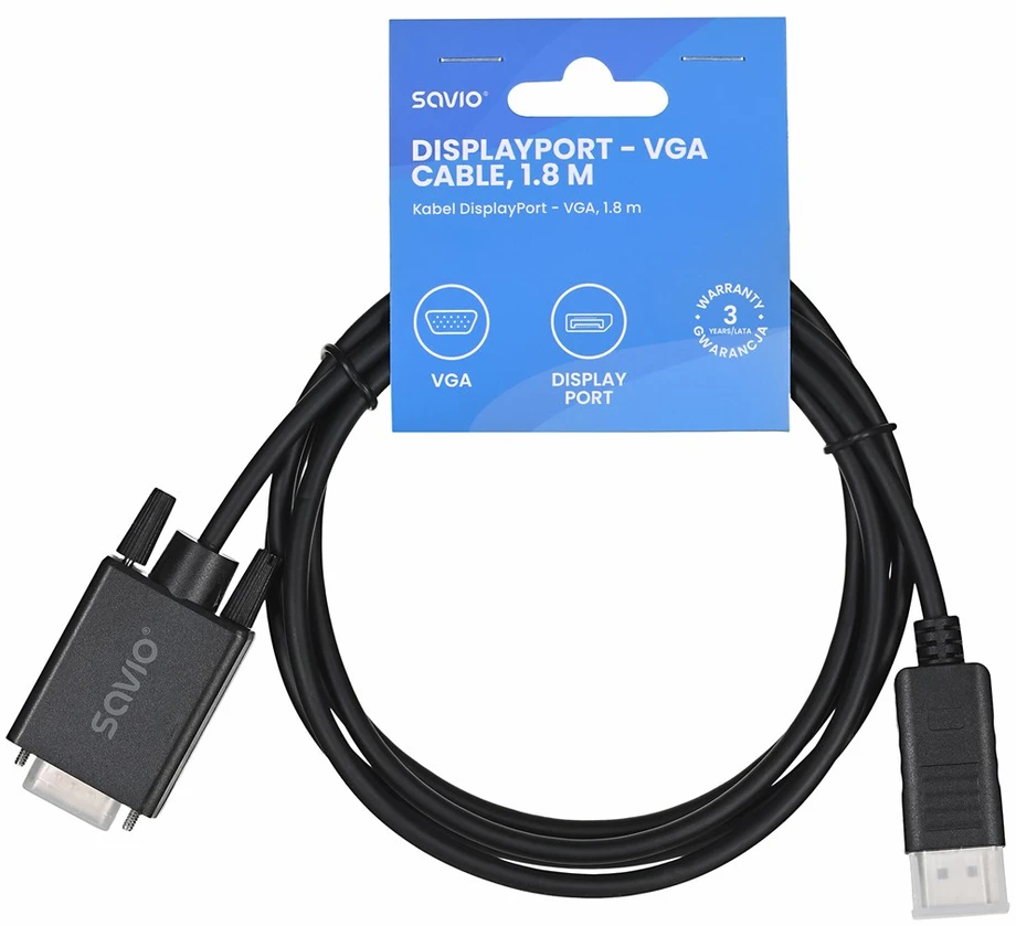 Savio Cl-203 1.8 m DisplayPort VGA (D-Sub) Juodas
