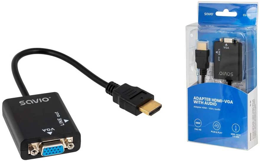 Savio CL-23 video cable adapter 0.5 m VGA (D-Sub) HDMI Type A (Standard) Juodas