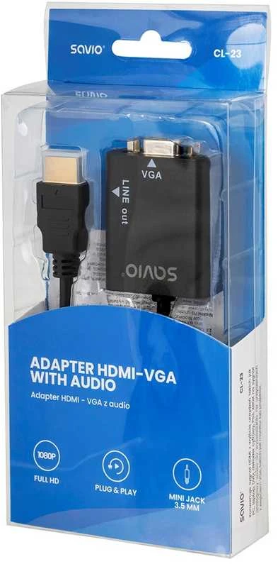 Savio CL-23 video cable adapter 0.5 m VGA (D-Sub) HDMI Type A (Standard) Juodas