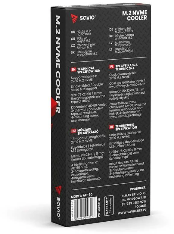 M.2 SSD Aušintuvas - SAVIO AK-60 NVME 2280 Juodas
