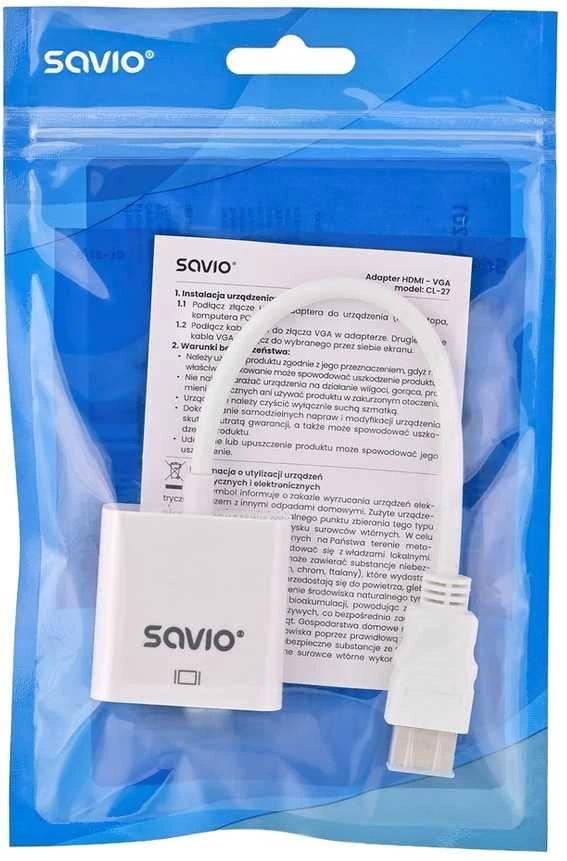 SAVIO HDMI (M) - VGA (F) ADAPTERIS Baltas CL-201