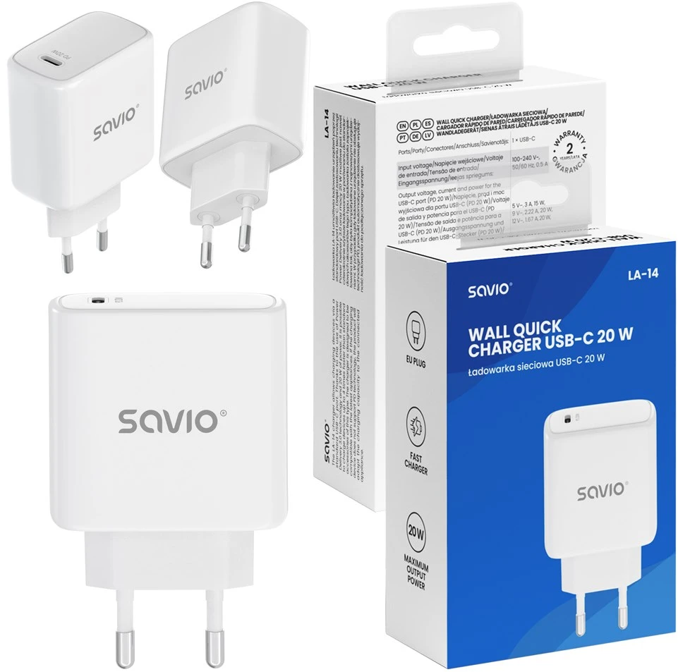 SAVIO LA-14 20W sieninis įkroviklis su Power Delivery 3.0