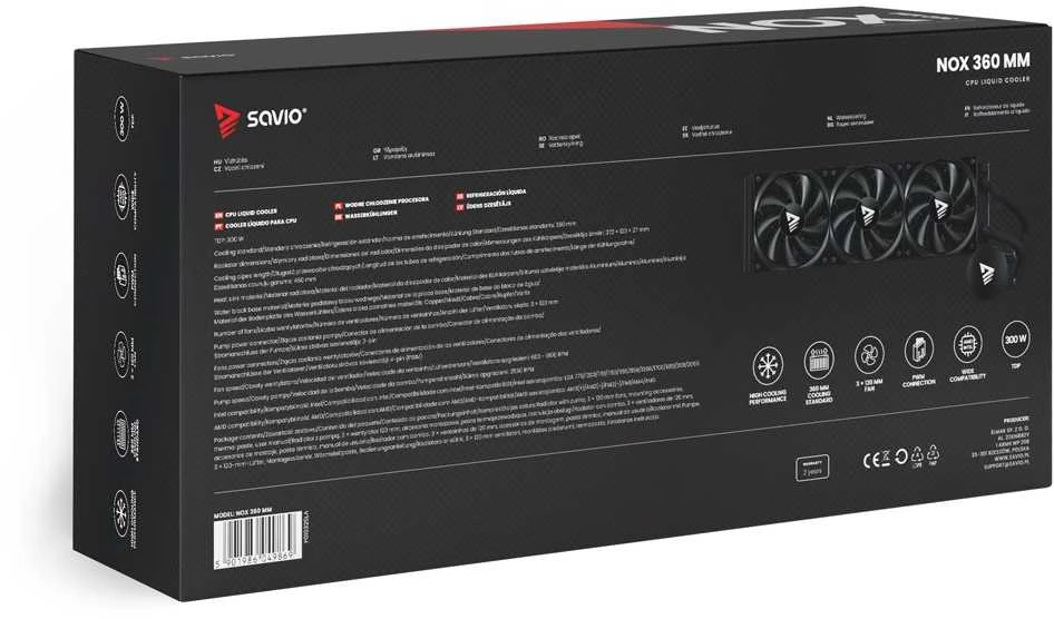 Savio NOX 360 mm procesoriaus skysčio aušinimo komplektas 12 cm Juodas 1 vnt.