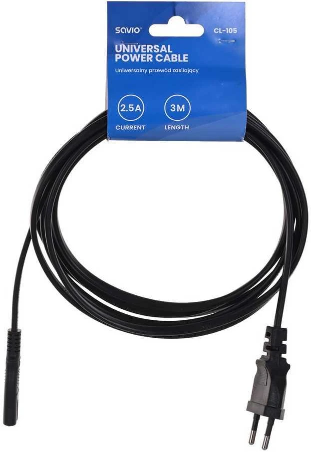Maitinimo Kabelis - SAVIO CL-105 2-Pin 3m 250V 2.5A Juodas