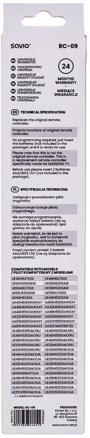 TV pultas Savio RC-09 Samsung