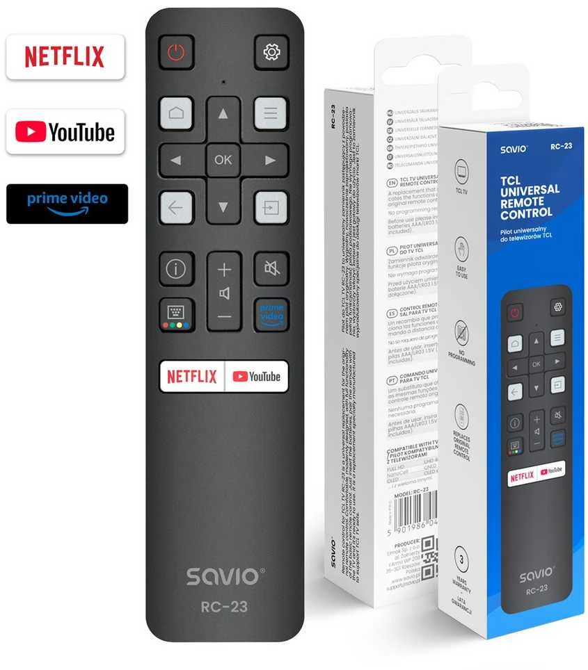 SAVIO RC-23 universalus / pakaitinis nuotolinio valdymo pultas TCL televizoriui