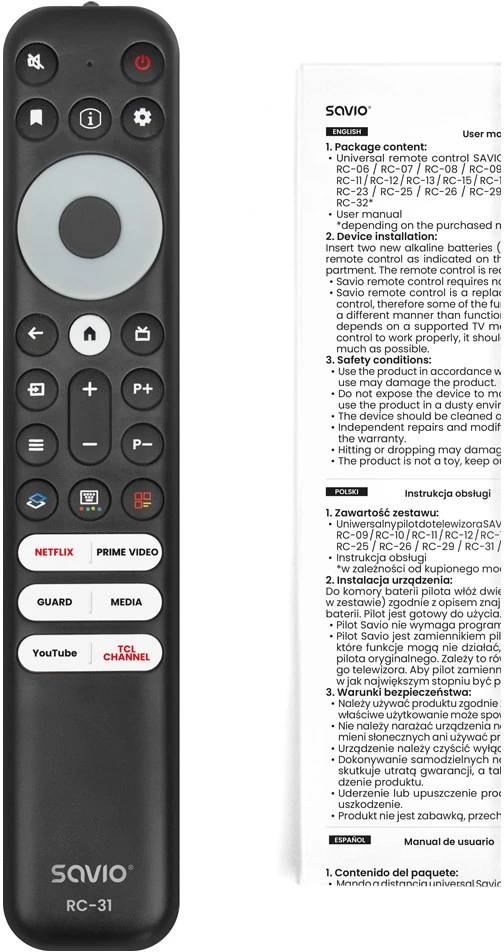 SAVIO RC-31 Universal/replacement remote control for TCL TV – SMART TV