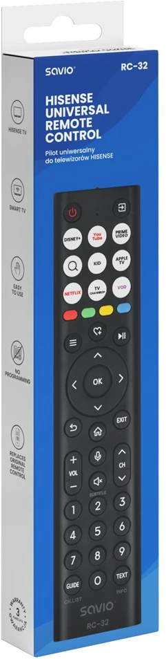 SAVIO RC-32 Universal/replacement remote control for HISENSE TV – SMART TV