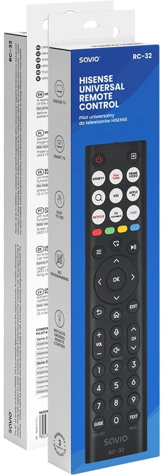 SAVIO RC-32 Universal/replacement remote control for HISENSE TV – SMART TV