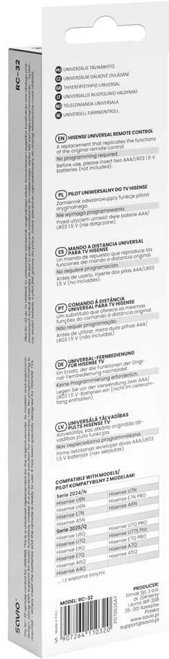 SAVIO RC-32 Universal/replacement remote control for HISENSE TV – SMART TV