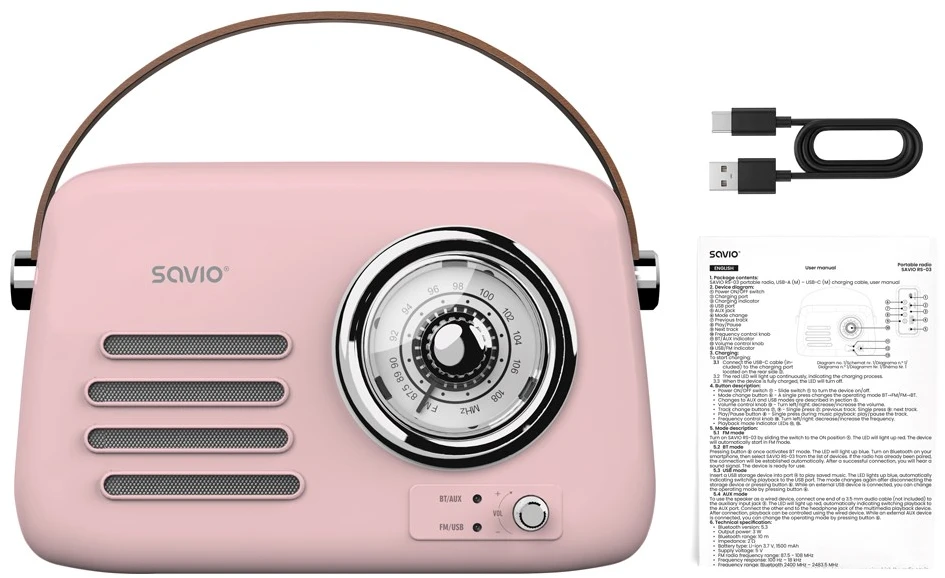 SAVIO RS-03 Portable radio, pink