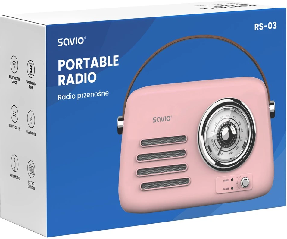 SAVIO RS-03 Portable radio, pink