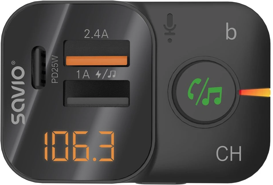 SAVIO TR-18 FM transmitter with Bluetooth and PD charger