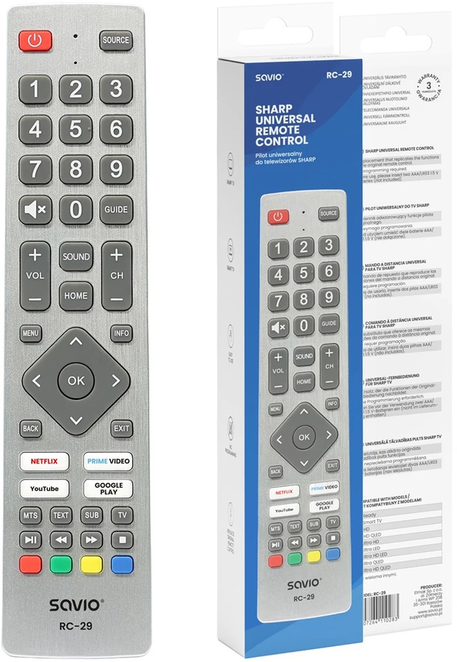 Universal Remote Control for SHARP TVs SAVIO RC-29