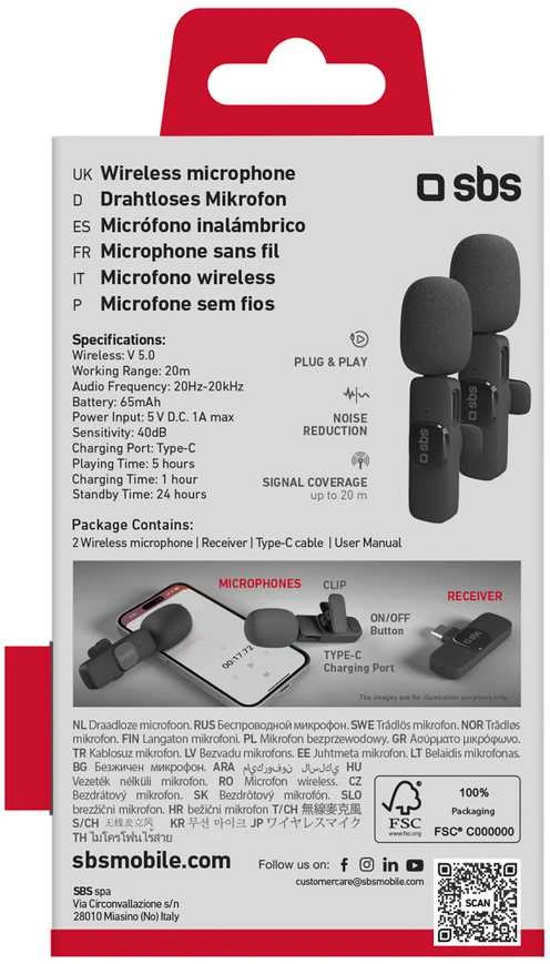 SBS prisegami mikrofonai su USB-C 2vnt imtuvu.. - juoda