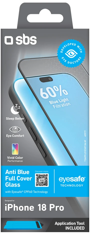 SBS Anti Mėlyna Full Cover Glass for iPhone 18 Pro with Mėlyna Light Filter
