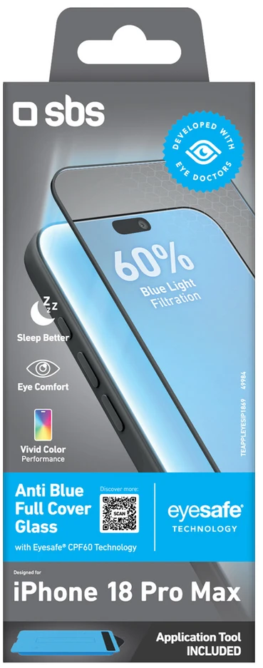 SBS Anti Mėlyna Full Cover Tempered Glass for iPhone 18 Pro Max with Mėlyna Light Filter