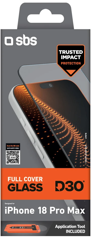 SBS D3O Full Cover Glass for iPhone 18 Pro Max with Applicator