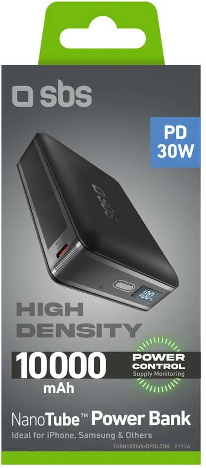 SBS HD 30W 10000mAh USB-C Powerbank with LCD Ekranas - Juodas