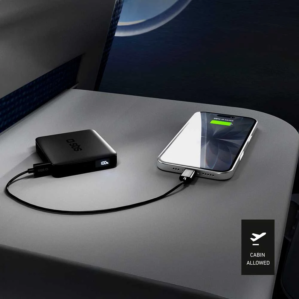 SBS HD 10W 5000mAh USB-C Power Bank with LCD Ekranas - Juodas