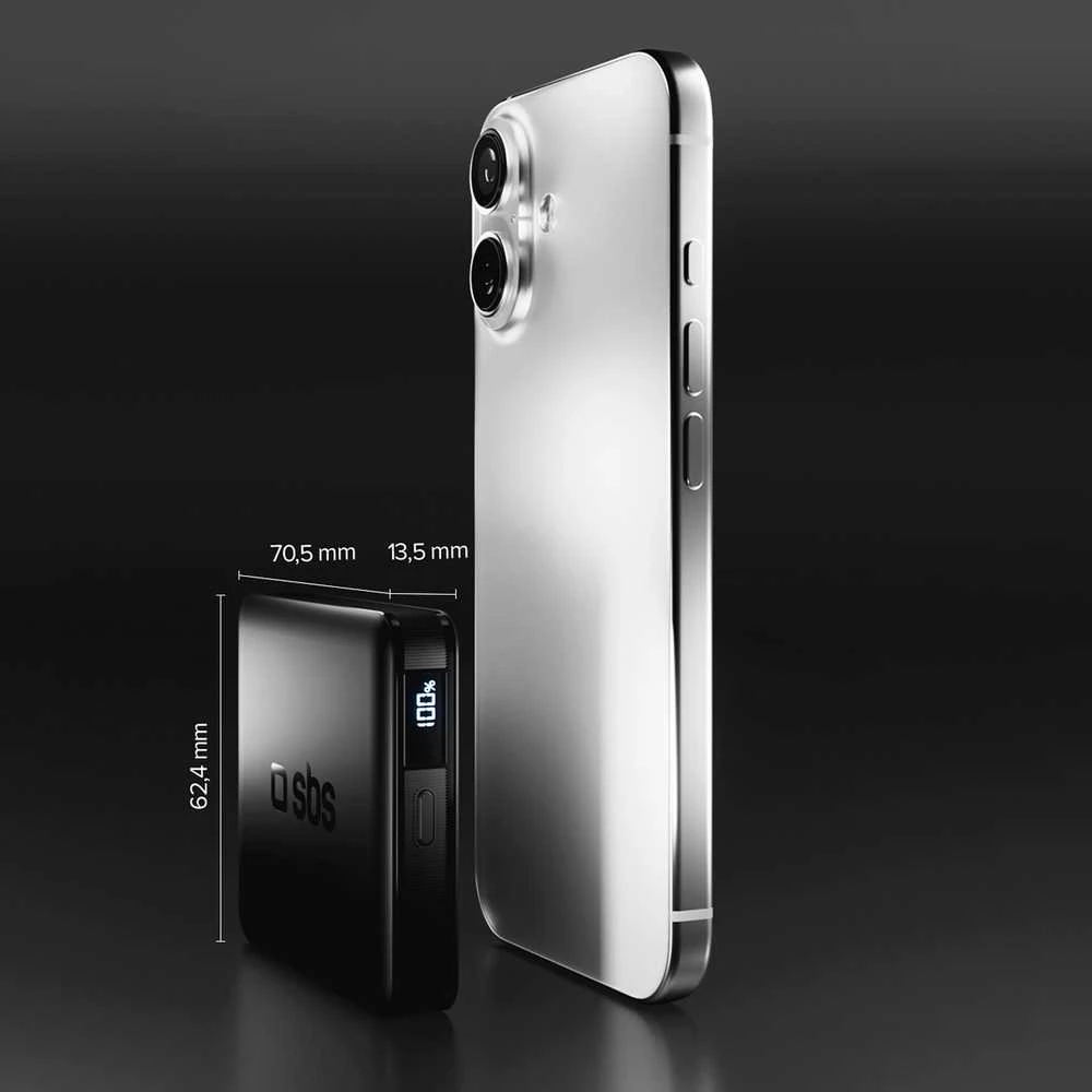 SBS HD 10W 5000mAh USB-C Power Bank with LCD Ekranas - Juodas
