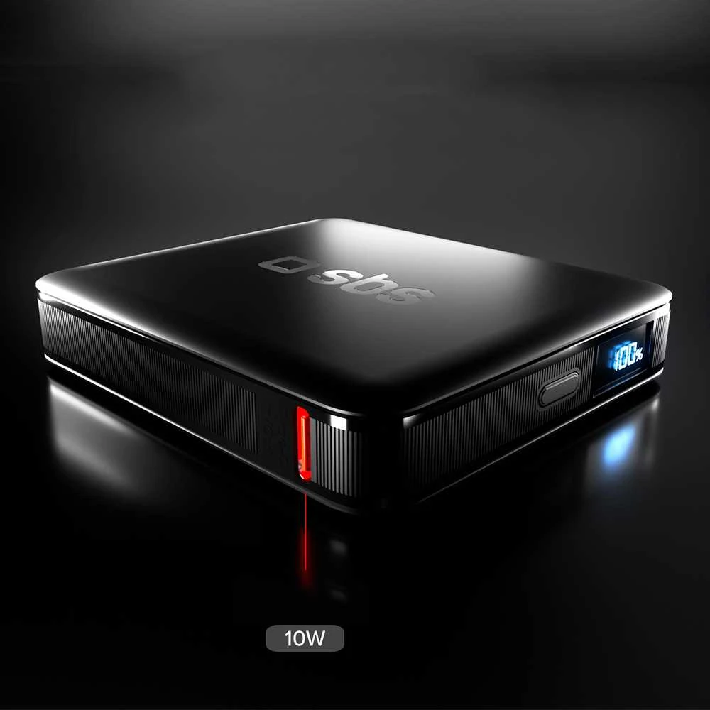 SBS HD 10W 5000mAh USB-C Power Bank with LCD Ekranas - Juodas