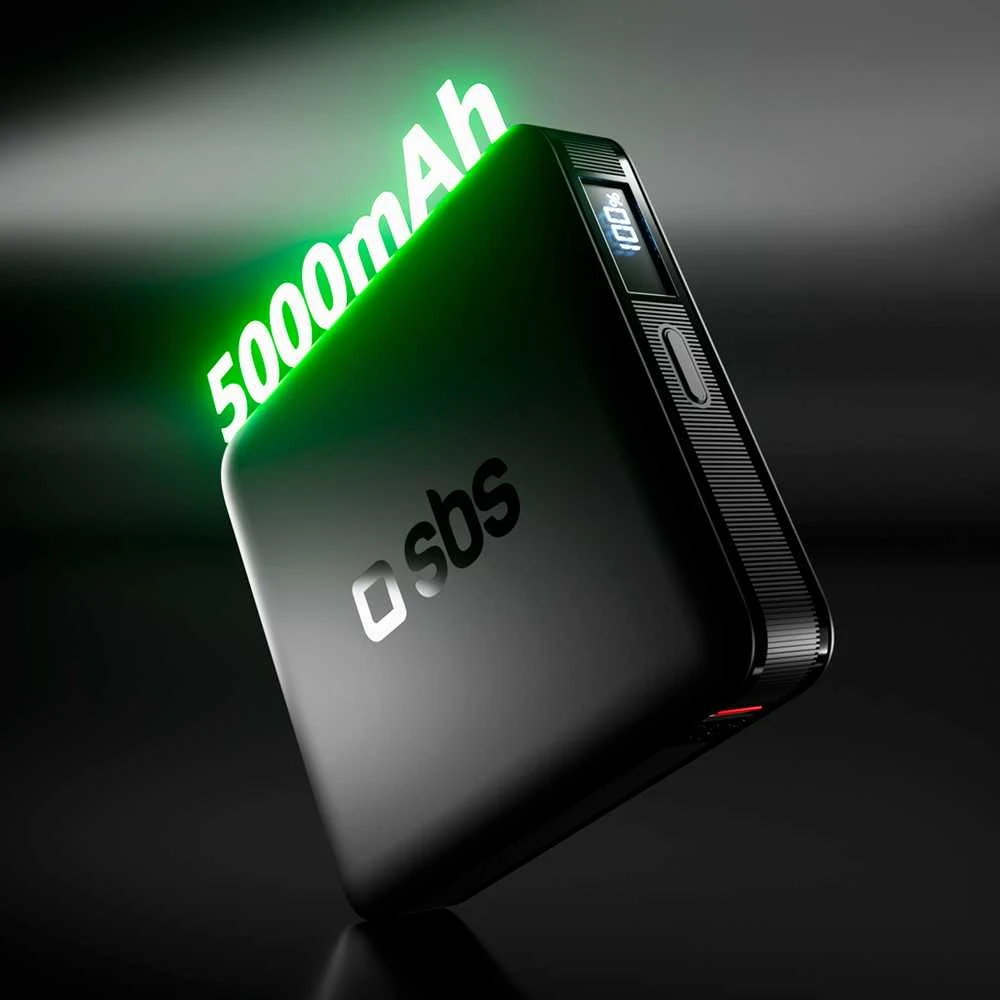 SBS HD 10W 5000mAh USB-C Power Bank with LCD Ekranas - Juodas