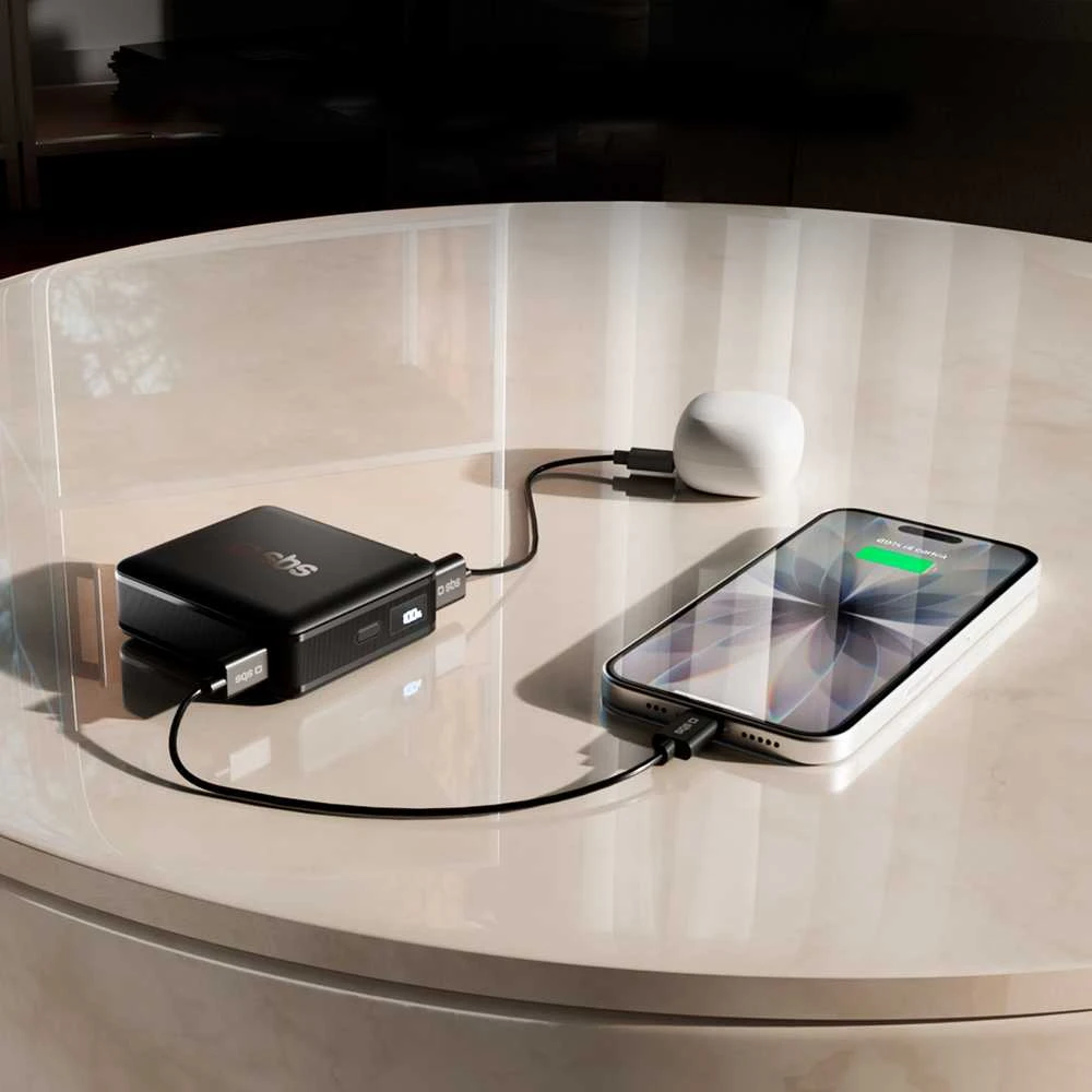 SBS HD 30W 10000mAh USB-C Powerbank with LCD Ekranas - Juodas