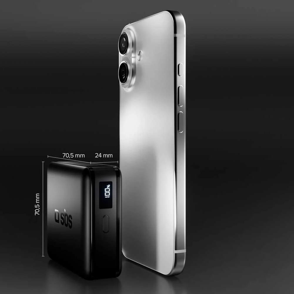 SBS HD 30W 10000mAh USB-C Powerbank with LCD Ekranas - Juodas
