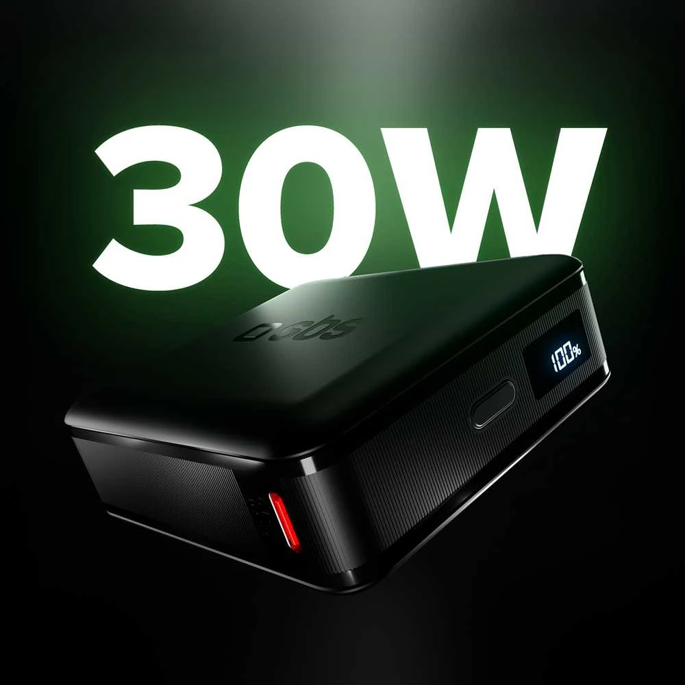 SBS HD 30W 10000mAh USB-C Powerbank with LCD Ekranas - Juodas