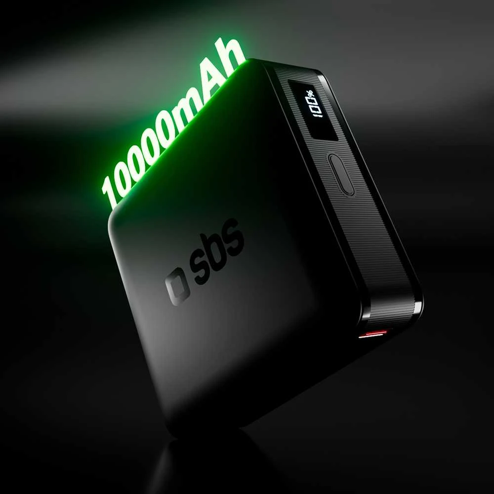 SBS HD 30W 10000mAh USB-C Powerbank with LCD Ekranas - Juodas