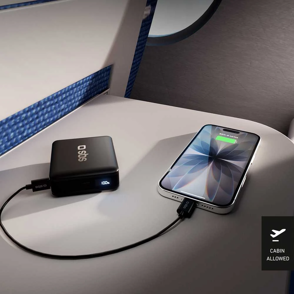 SBS HD 30W 10000mAh USB-C Powerbank with LCD Ekranas - Juodas