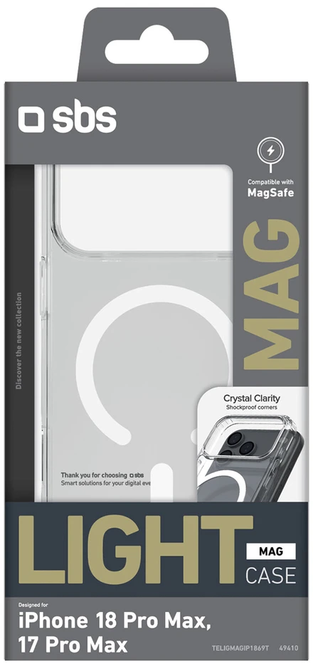 SBS Light Mag dėklas iPhone 18 Pro Max / 17 Pro Max, suderinamas su MagSafe - permatomas