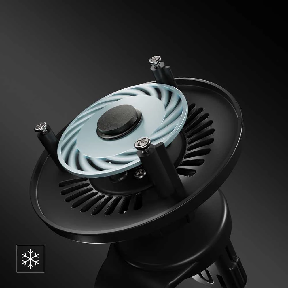 SBS magnetinis laikiklis su Qi2.2 25W belaidžiu įkrovikliu ir aktyviu aušinimu - Juodas