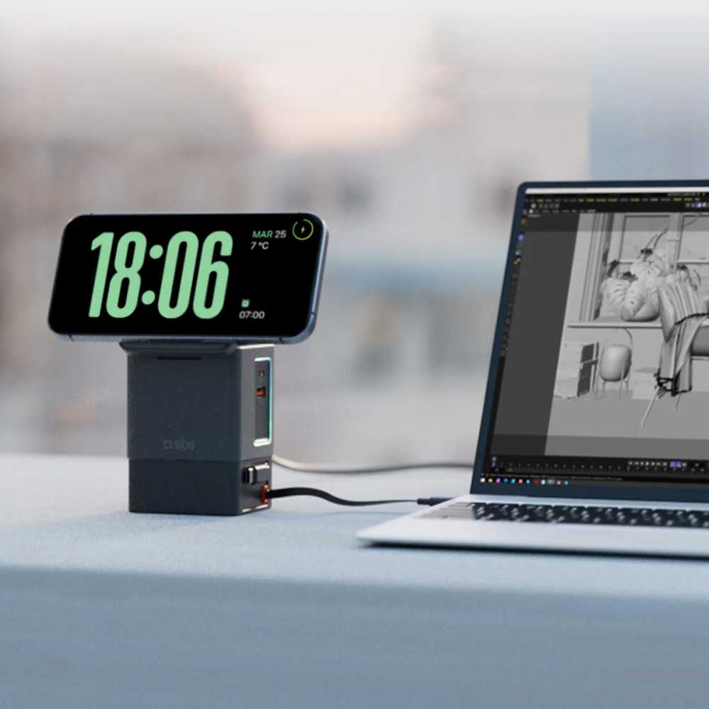 „SBS“ įkroviklis 6 viename su „MagSafe“, stovu ir USB-C laidais, 65 W – Juodas