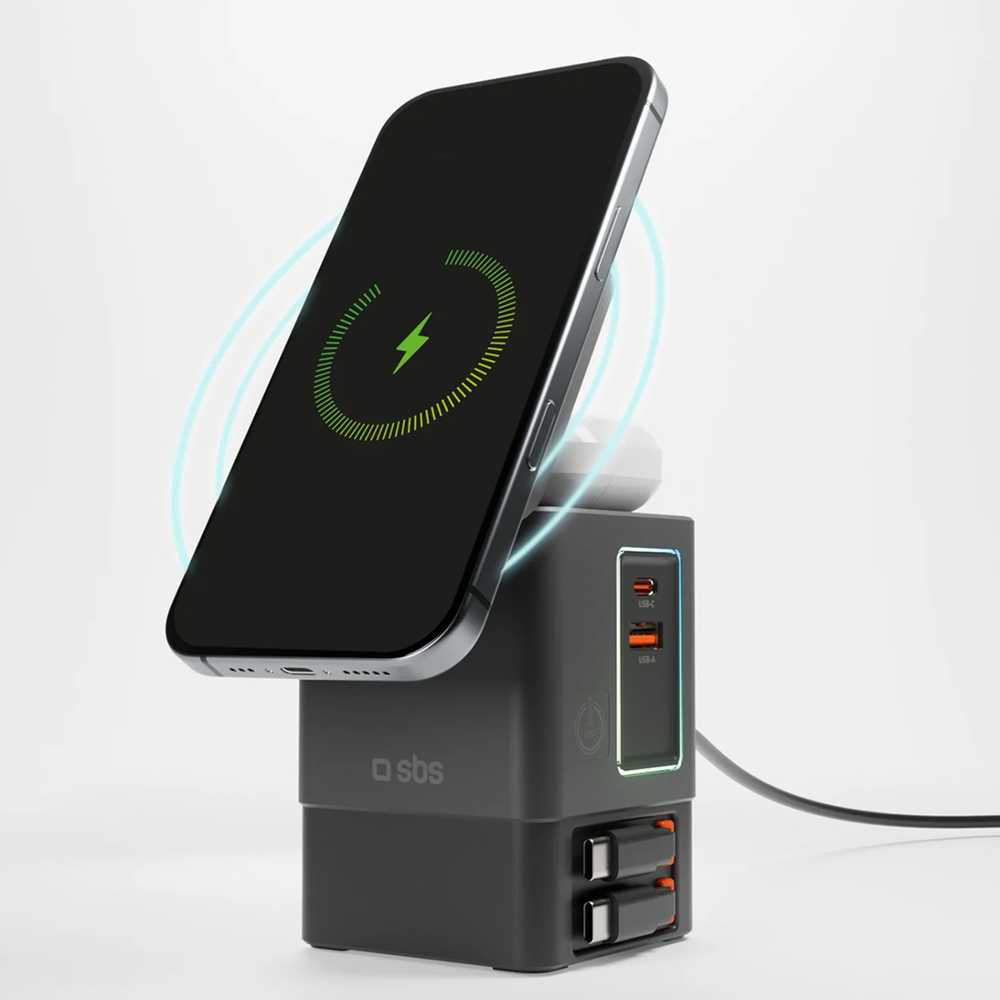 „SBS“ įkroviklis 6 viename su „MagSafe“, stovu ir USB-C laidais, 65 W – Juodas