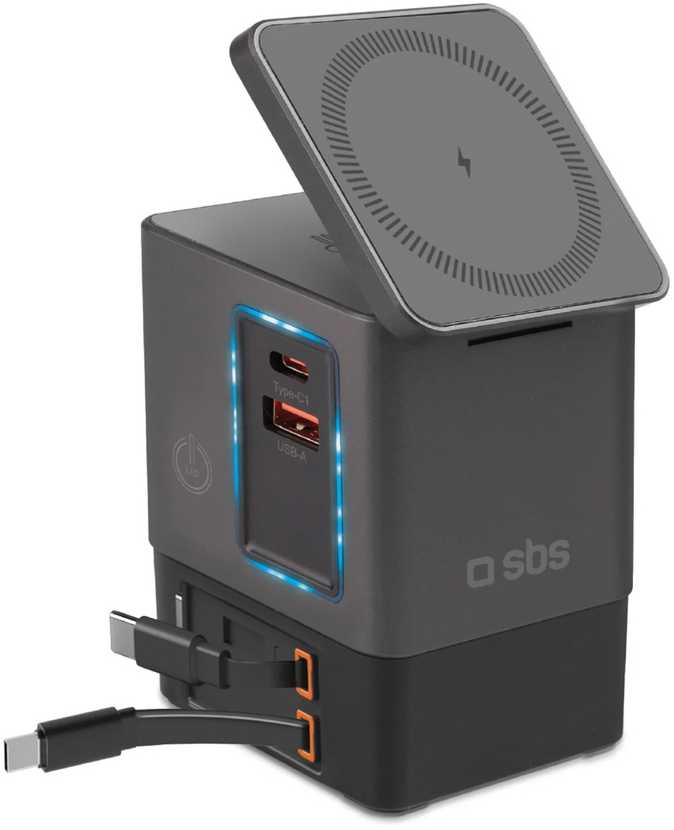 „SBS“ įkroviklis 6 viename su „MagSafe“, stovu ir USB-C laidais, 65 W – Juodas