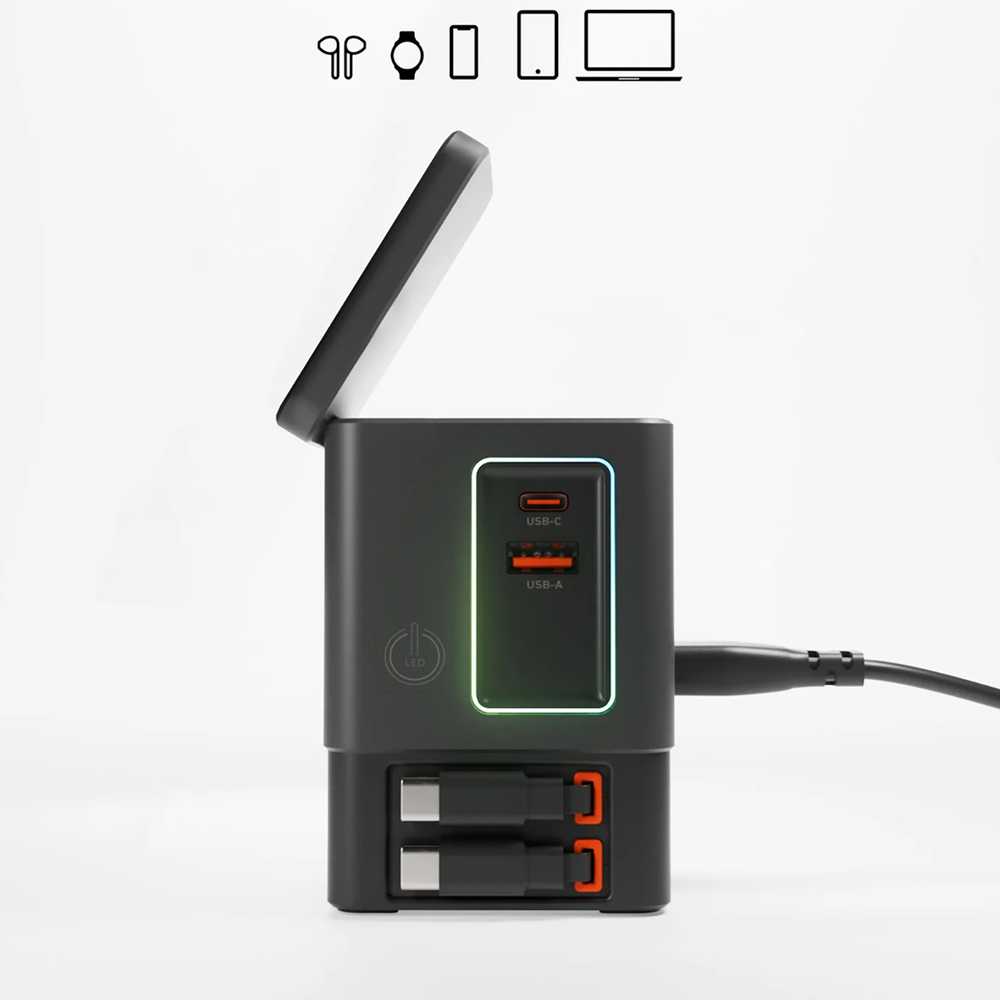„SBS“ įkroviklis 6 viename su „MagSafe“, stovu ir USB-C laidais, 65 W – Juodas