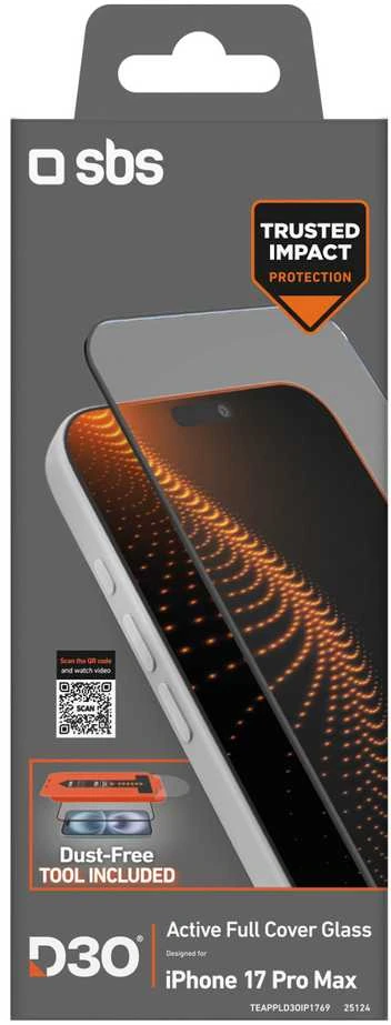 SBS apsauginis stiklas su D3O technology set su aplikatoriumi skirtas Apple iPhone 17 Pro Max